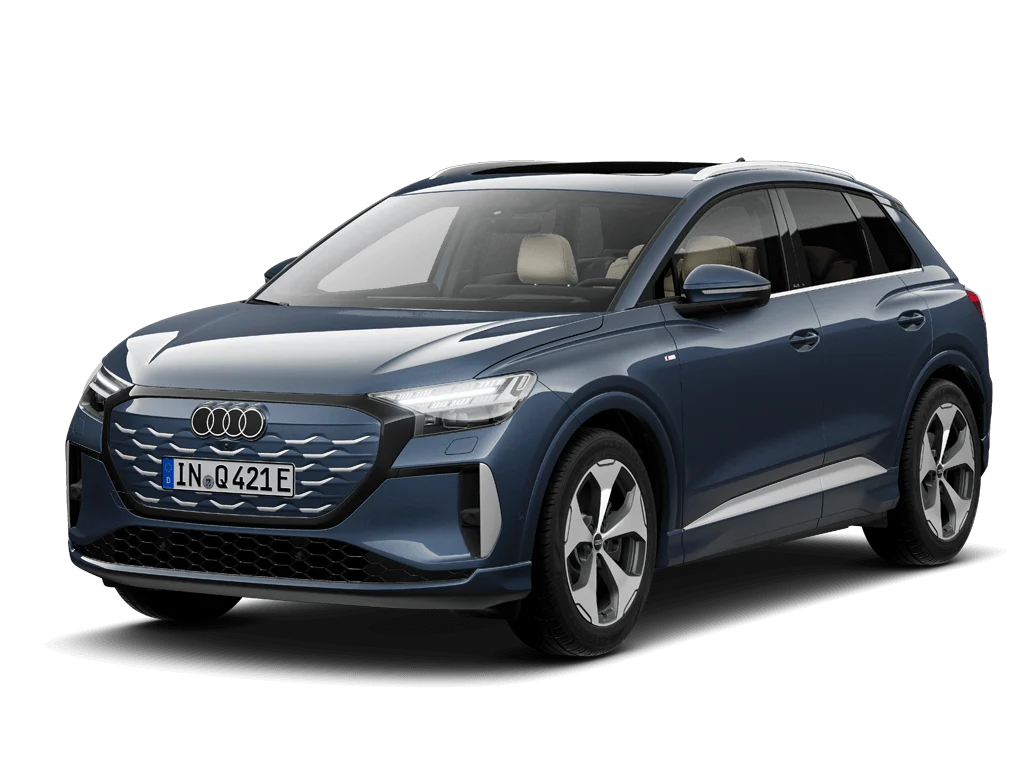 Audi Q4 SUV e tron Autohaus Vatterott dunkelblaues Fahrzeug freigestellt