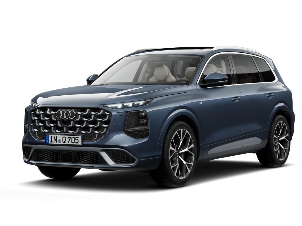 Audi Q7 Autohaus dunkelblaues Fahrzeug
